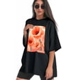 thumbnail image 3 of Plus Size Shirt for Women Black Tops for Women Short Sleeves Shirt for Women Flowers 08 T Shirt Crewneck Shirt for Women XL, 3 of 5