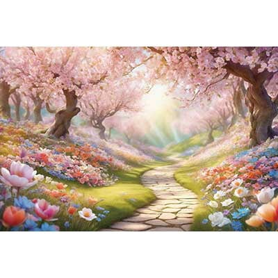 Natural Spring Photo Backdrop Gre Tree Pink Flower River Photo Background Home ration Photography Studio Supplier