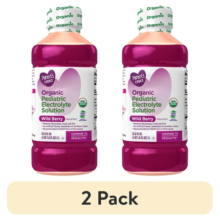 (2 pack) Parent's Choice Organic Electrolyte Solution, Wild Berry, Dye-Free, 1 Liter