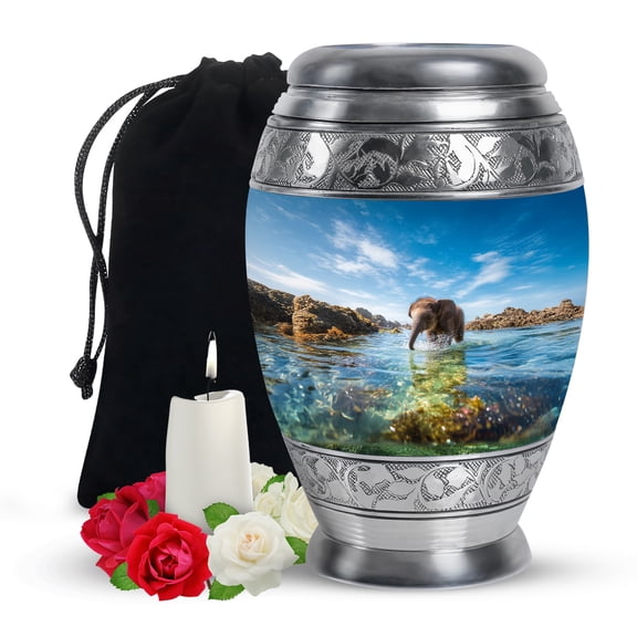 Yatskia Baby Elephant Urns for Human Ashes Adult Man, Decorative Urns for Human Ash, Cremation Burial Urn for Ashes for Women, (Monar Large, 10 Inch)