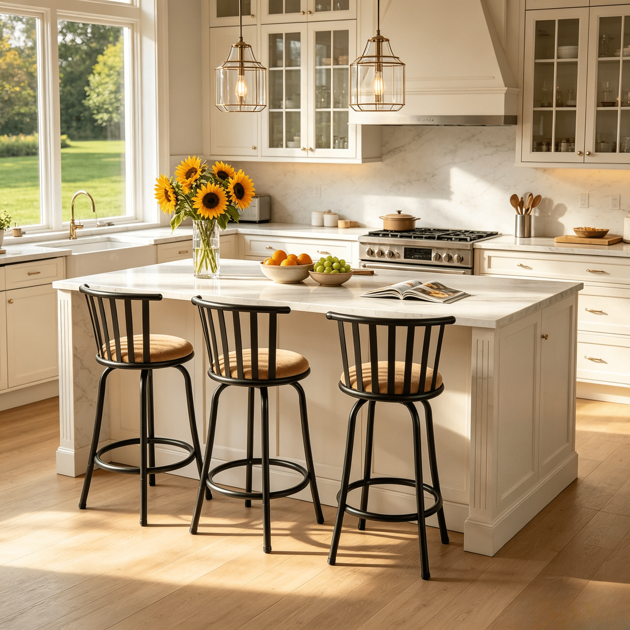 Homy Casa Swivel Counter Height Bar Stools Set of 3 with Back, Adjustable Upholstered Modern Bar Chairs for Kitchen Island, Brown