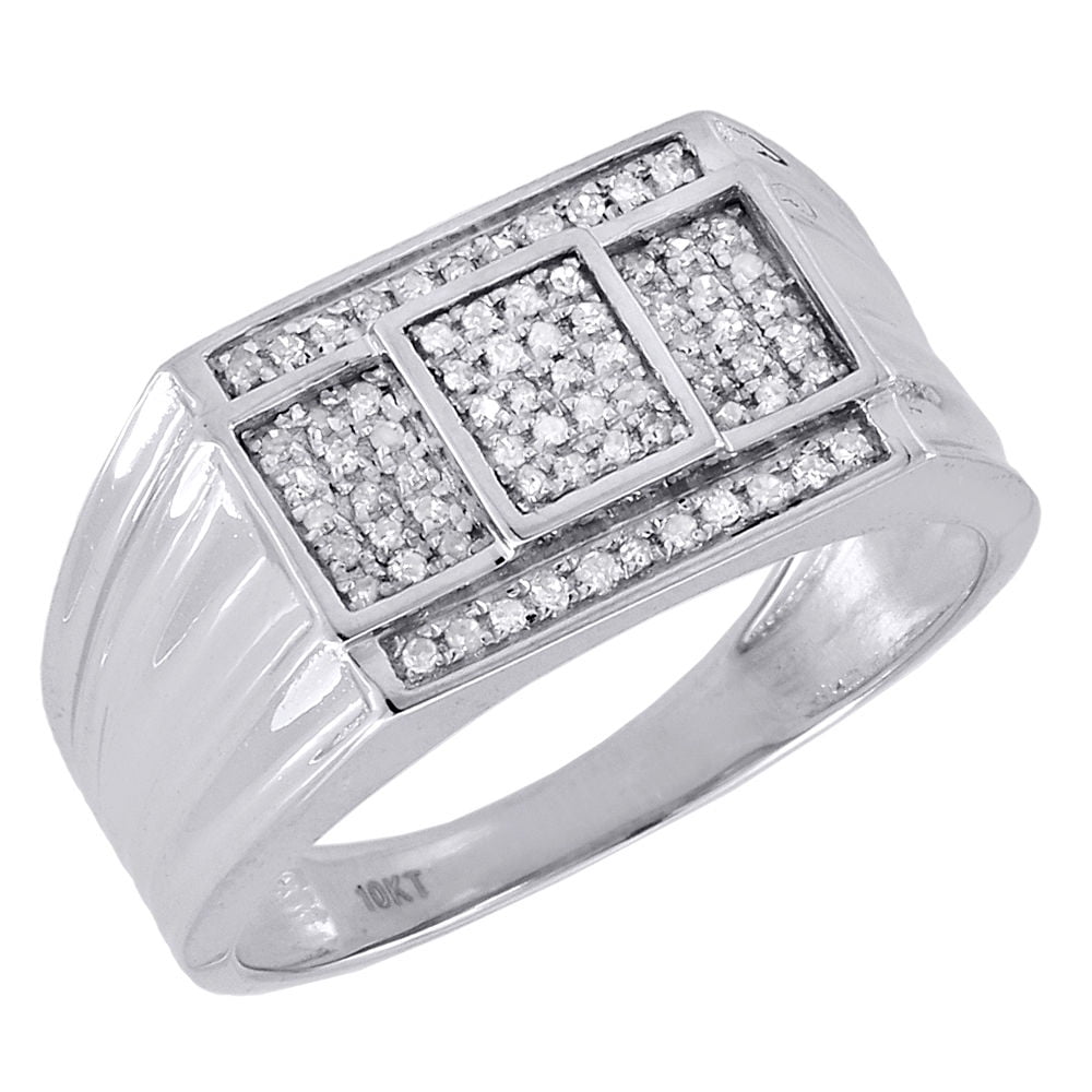 10K White Gold Mens Round Pave Diamond Square Fashion Pinky Ring Band 0