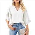 thumbnail image 2 of Blusa Holgada de con Cuello en V y Mangas 3/4 con Volantes para Mujer, Color , Talla S, 2 of 6