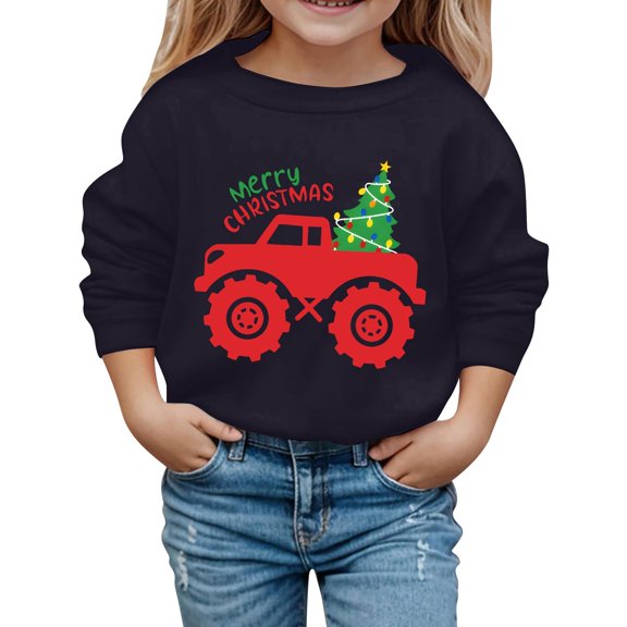 Toddler Girls Sweatshirts Crew Neck Christmas Graphic Letter Print Children's Long Sleeved Top Sweatshirts Casual Fashion Clothes Size 2-3T