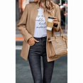 thumbnail image 4 of NAYTOAO Women Stand Collar Open Front Long Sleeve Lined Wool Blend Coat Casual Outerwear, 4 of 6