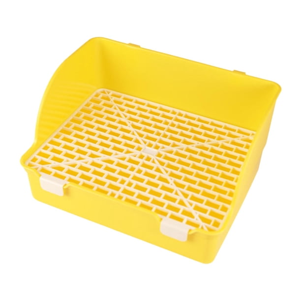 Arenero para conejos, bandeja de baño fácil de limpiar para conejos enanos y hurones Galesaur. Amarillo