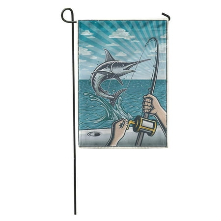 KDAGR Vintage Deep Sea Fishing Hands Holding Rod Catching Swordfish in The Open Boat Layered Separate Garden Flag Decorative Flag House Banner 12x18