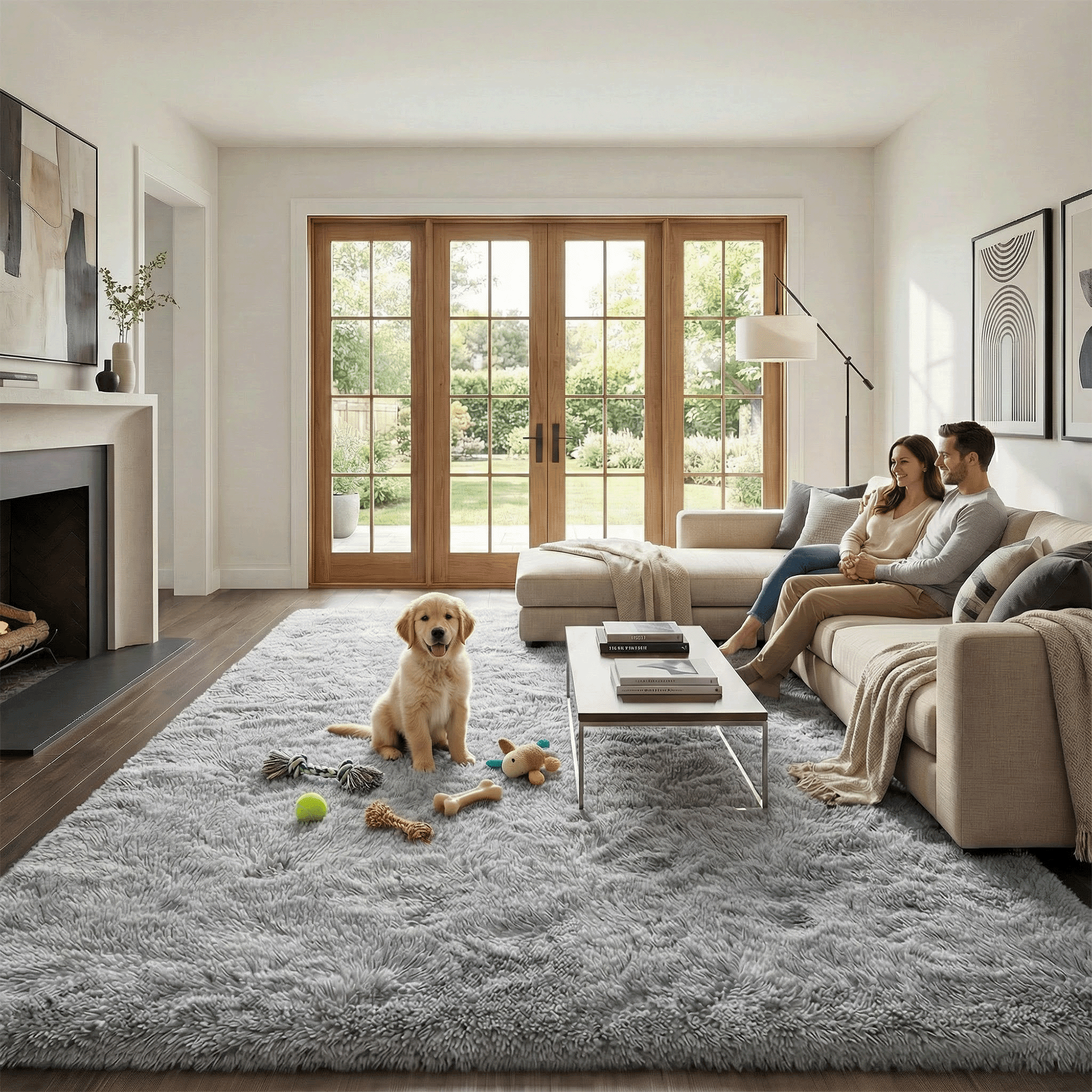 Rugs for Living Room, 6'x9' Soft Fluffy Area Rug for Bedroom, Plush Decorative Rug with Anti-Skid Backing, Indoor Home Carpet for Living Room, Light Grey