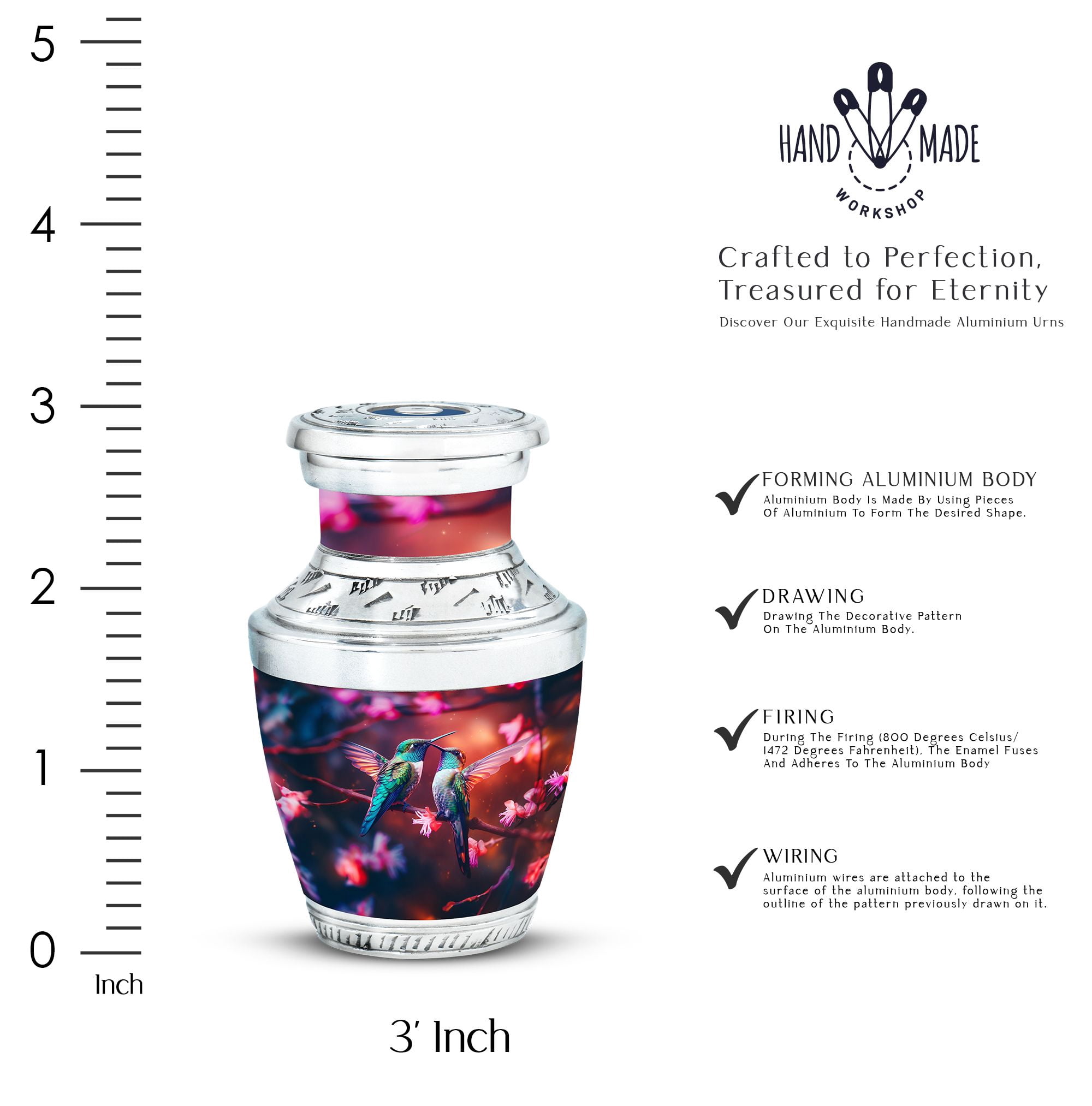 humming birds Unique Tiny Urn for Timeless Remembrance - Petite Memorial for Adult Female Tribute Funeral Urns For Human Ashes - Memorial Urns 3 Inch, 1 Pc