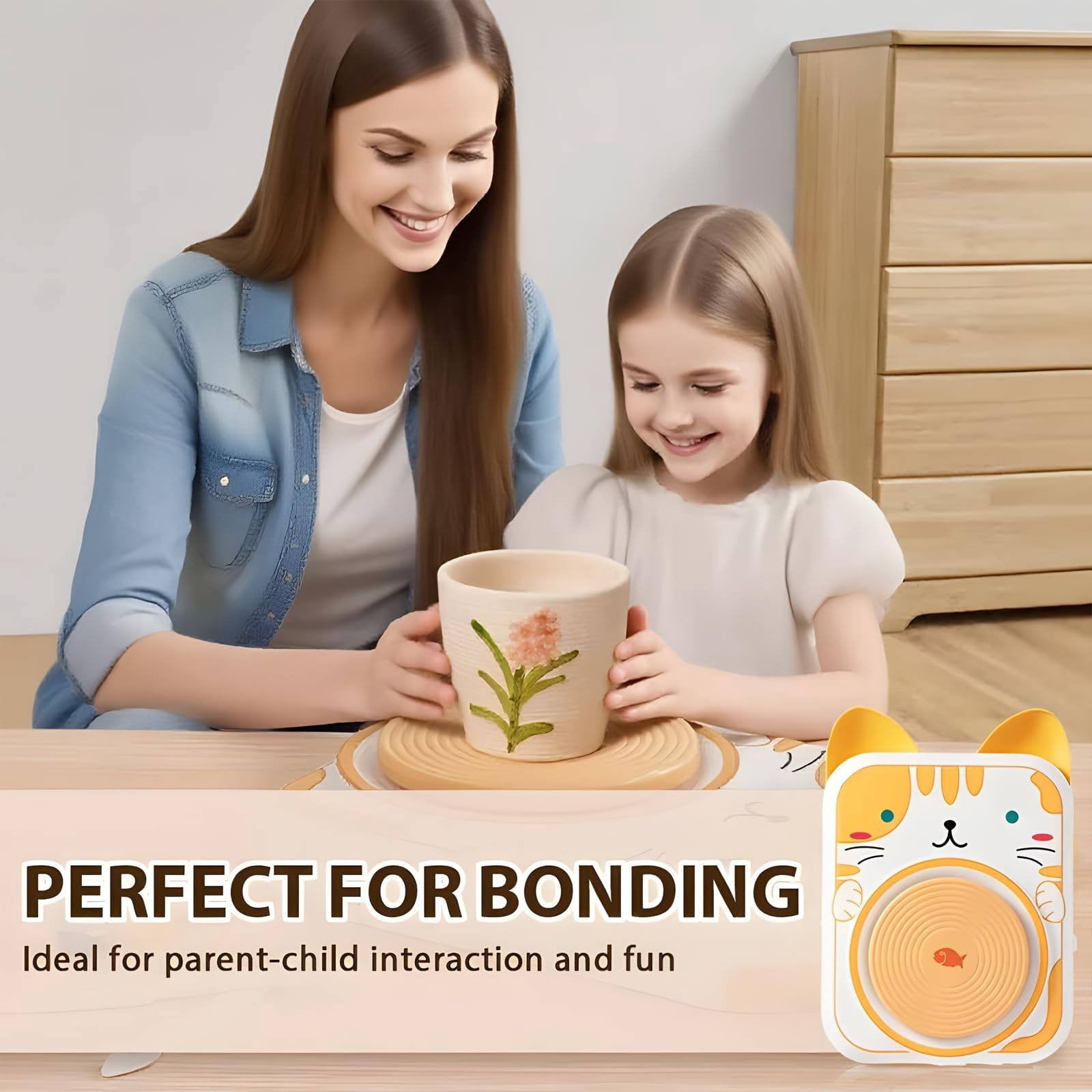 RUIG Pottery Wheel for Kids，Art Supplies Arts & Crafts Kit, Crafts Toys for Girls 8-12, Pottery Studio Craft Kit with 2 Pack Air-Dry Clay,Girls Toys Birthday Christmas Gift for Kids