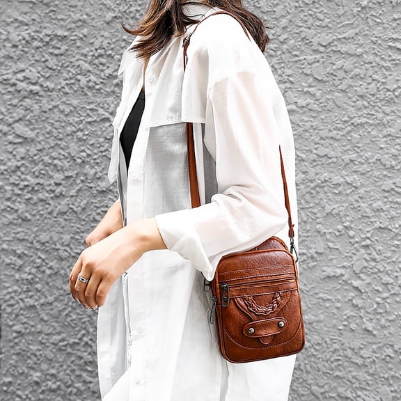 Small Crossbody Bag for Women Mini Phone Purses with Crossbody Strap and Wallet Retro Learther Shoulder Bag with Card Slots Brown
