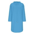 thumbnail image 6 of Women's Medium-Length Hooded Sweatshirt Dress, Solid Color Tunic with Three-Quarter Sleeves and Pockets, Casual Style, 6 of 6