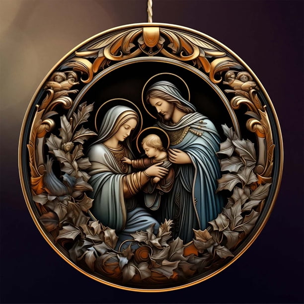 Adornos colgantes de Navidad, decoraciones navideñas, regalos de Navidad, nacimiento de Navidad, sublimación, decoración religiosa, corona colgante, árbol de Navidad colgante, colgar un plato