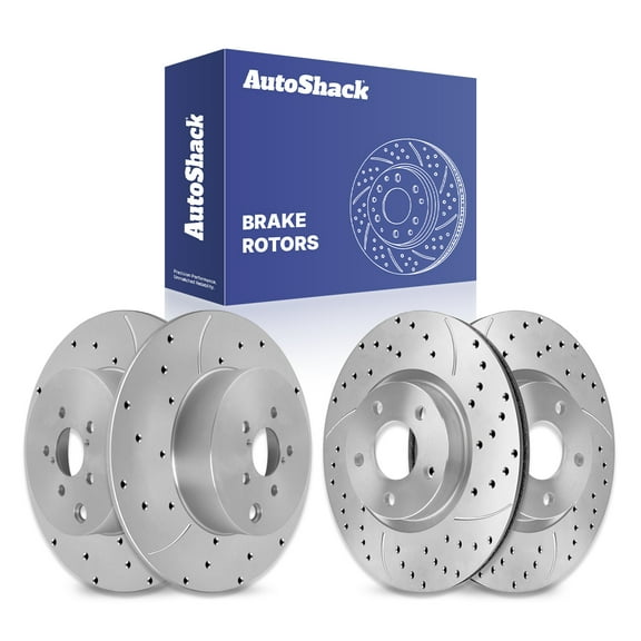 AutoShack Front Vented & Rear Solid Drilled & Slotted Coated Brake Rotors Silver Matte Finish 4-PC Set Replacement for 2012-2016 Subaru Impreza TurboGuard