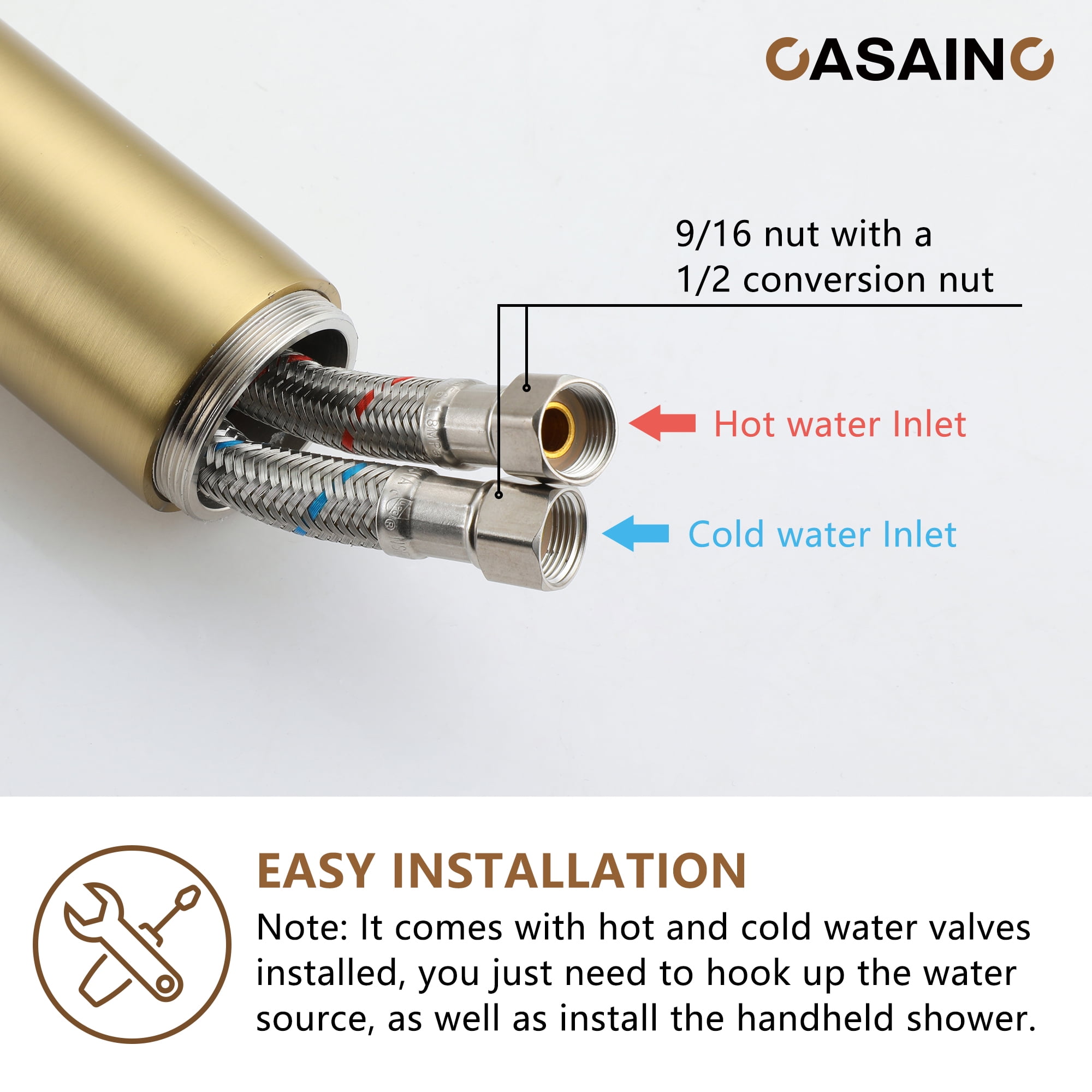 CASAINC Single-Handle Modern Floor Mount Freestanding Bathtub Faucet with Handheld Shower in Brushed Gold
