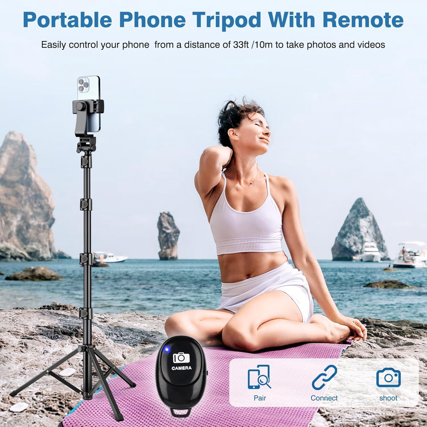 A house of tools 70" Phone Tripod with Remote & Holder, Portable Cell Phone Stand, Selfie Stick for Video Recording, Compatible with iPhone 14/13 Pro Max/Android/Camera