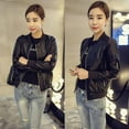 thumbnail image 6 of Women's Faux Leather Jackets, Zip Up Motorcycle Short PU Moto Biker Outwear Fitted Slim Coat, Black, 6 of 7