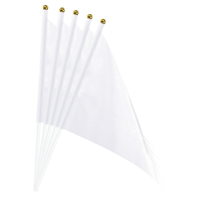 Unique Bargains White Flag Stick, Hand Held Small Mini DIY Flag 8.2x5.5 Inch Triangle Pack of 40