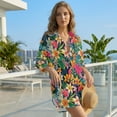 thumbnail image 3 of Xoenoiee Tropical Plumeria Flower Palm Leaves Print Women's Swimsuit Coverup Button Down Beach Cover Ups Shirt Dress Summer Casual Oversized Vacation Swimwear with Pocket, Size XL, 3 of 7