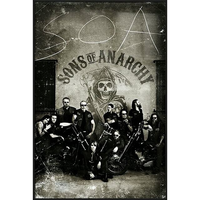 Sons Of Anarchy - Framed TV Show Poster (The Gang - Vintage / Retro Design) (Size: 25" X 37") (Matte Black Plastic Frame)