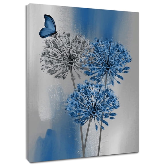 Teal Dandelion Canvas Wall Art Teal Grey Dandelion with Butterfly on Modern Abstract Wall Art Aesthetic Wall Decor for Living Room Bedroom Bathroom Office, Framed Ready to Hang