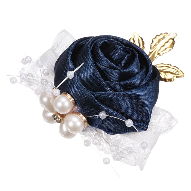 Uxcell Pulsera de Muñeca de Flor Artificial Paquete de 1 Rosa para Novia y Novio Decorativa 7x7cm Azul Oscuro