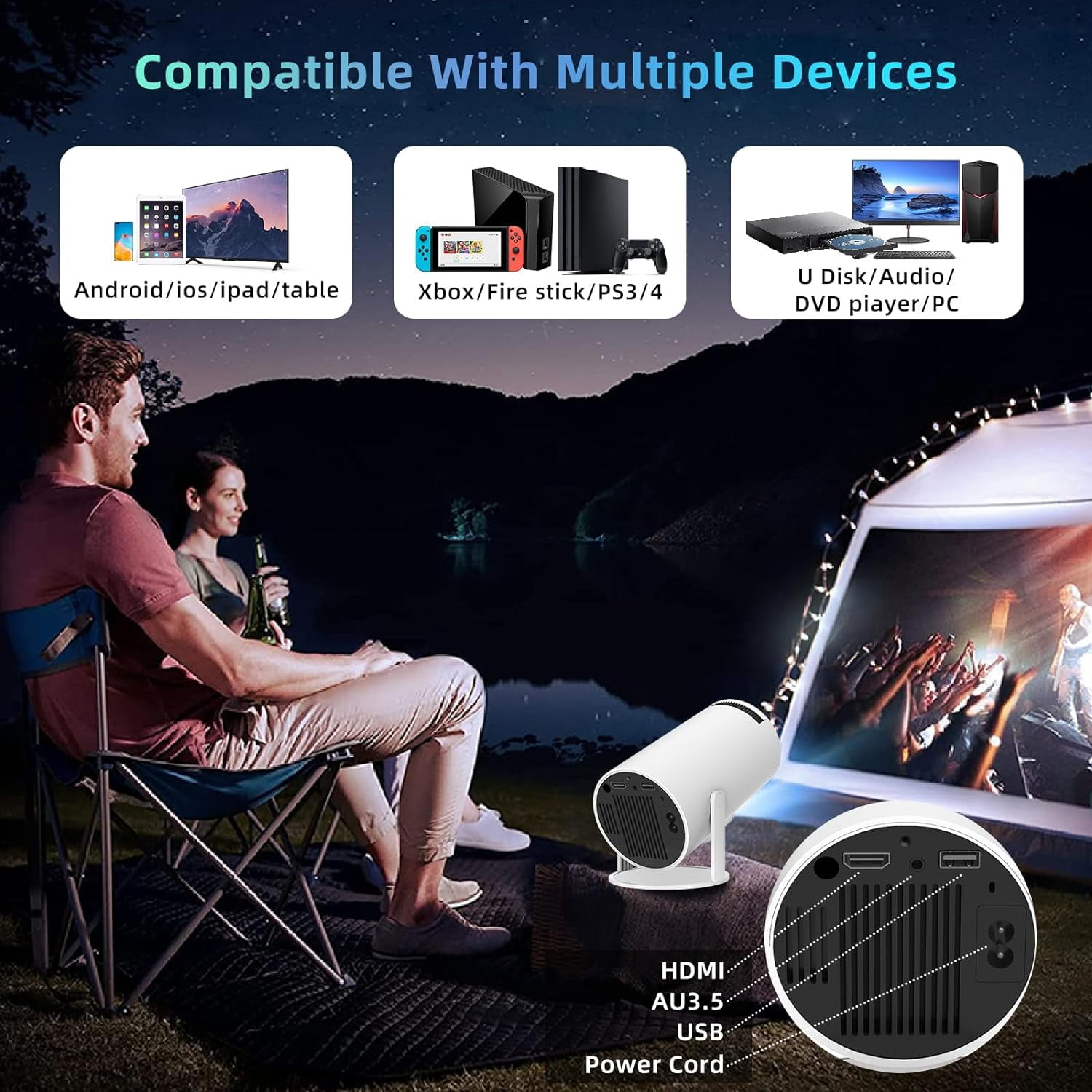 Dracolight Mini Projector with WiFi and Bluetooth,4K 1080P Supported,Outdoor Movie Projector