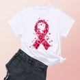 thumbnail image 2 of Nfurl Women's Pink Ribbon Graphic Tees Shirts Plus Size Breast Cancer Awareness Shirts Casual Short Sleeve Crewneck Tshirts for Survivor Gift White L, 2 of 4