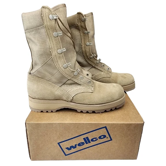 Wellco Men's Size 5.5N Tan Hot Weather Combat Boots, Tactical Vibram Boots