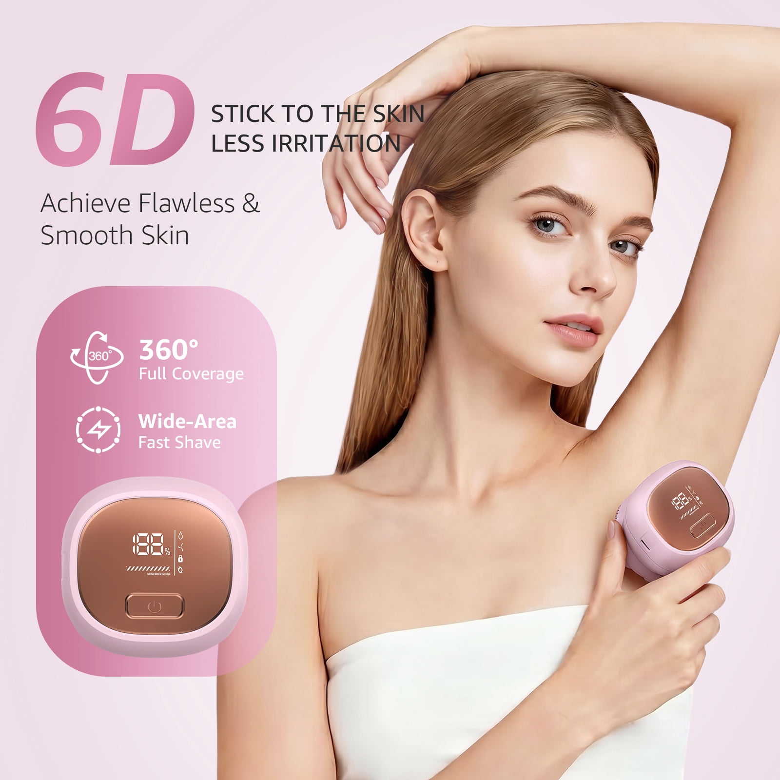 Nogroa Electric Razor for Women, 6D Rechargeable Cordless Body Head Shaver, Waterproof Wet Dry Bikini Trimmer for Lady Face, Leg, Arm, Bikini Area
