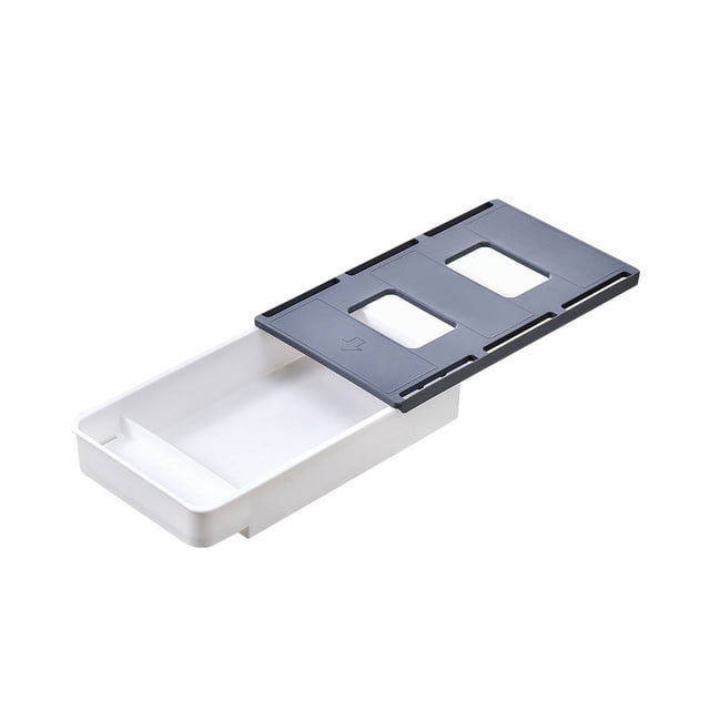 Large Capacity Under-Desk Invisible Storage Drawer, Adhesive-Mounted r for Office, Dorm, Makeup Table - Cable & Small Item Holder, Durable 60-80% New Material Construction, White Base with