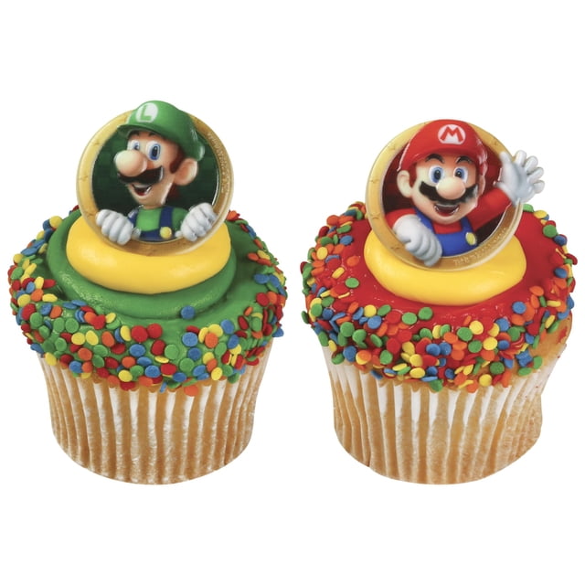 Anillos DecoPac Super Mario para decoración de magdalenas, paquete de 24