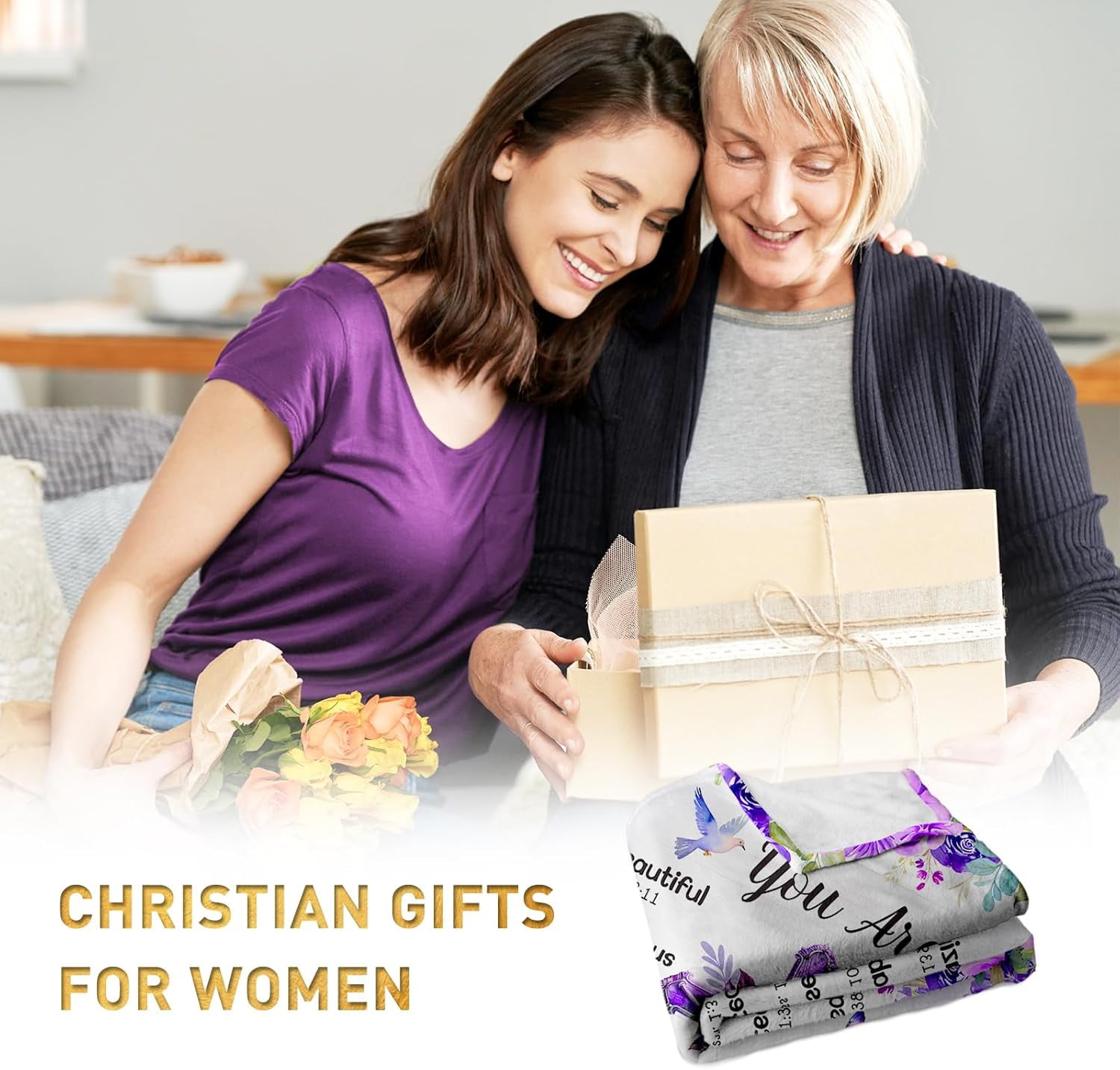 Christian Religious Inspirational Spiritual Birthday Gifts for Women Baptism Gifts for Girl Religious Gifts for Mom Sister Friend Purple Blanket Christian Throw Blanket 50" x 60"