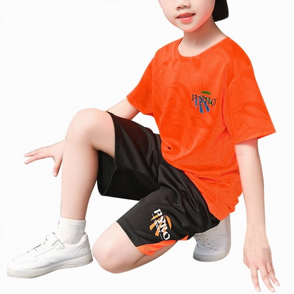 Kaprioy Boys Summer Outfits Toddler Boys Outfits Summer 2-Piece Sports Set Wicks Sweat Short Sleeved Shorts Basketball Suit With Pocket