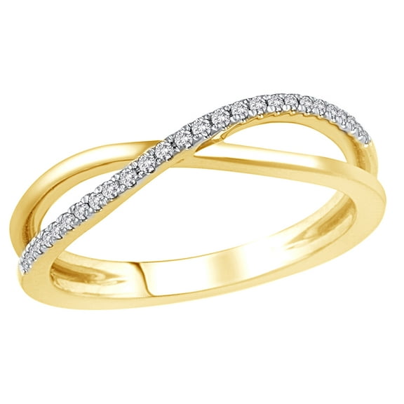 White Natural Diamond X Crossover Ring in 14k Yellow Gold