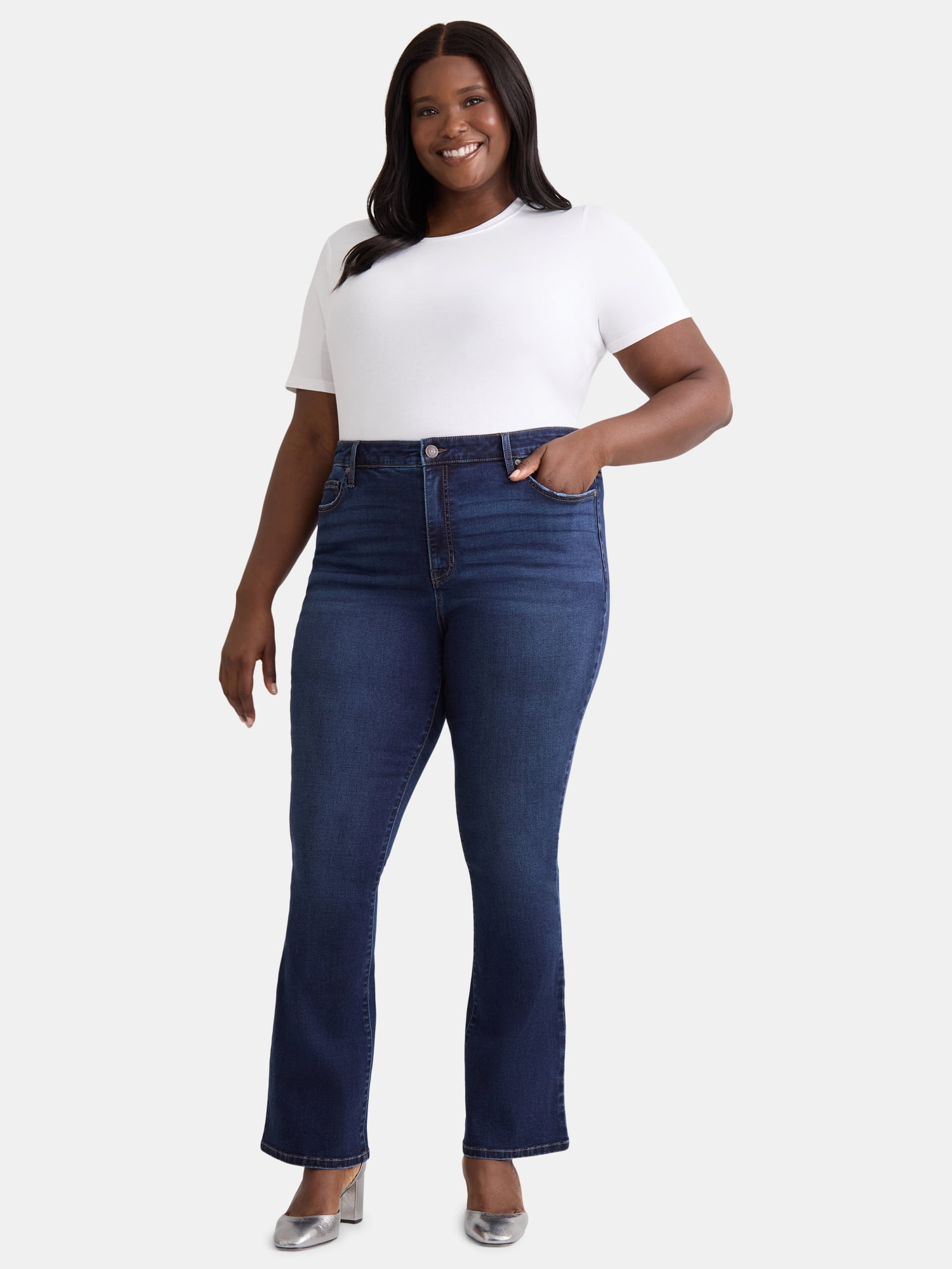 Terra & Sky Women's Plus Size Bootcut High Rise Jeans, Available in Short and Regular Inseams