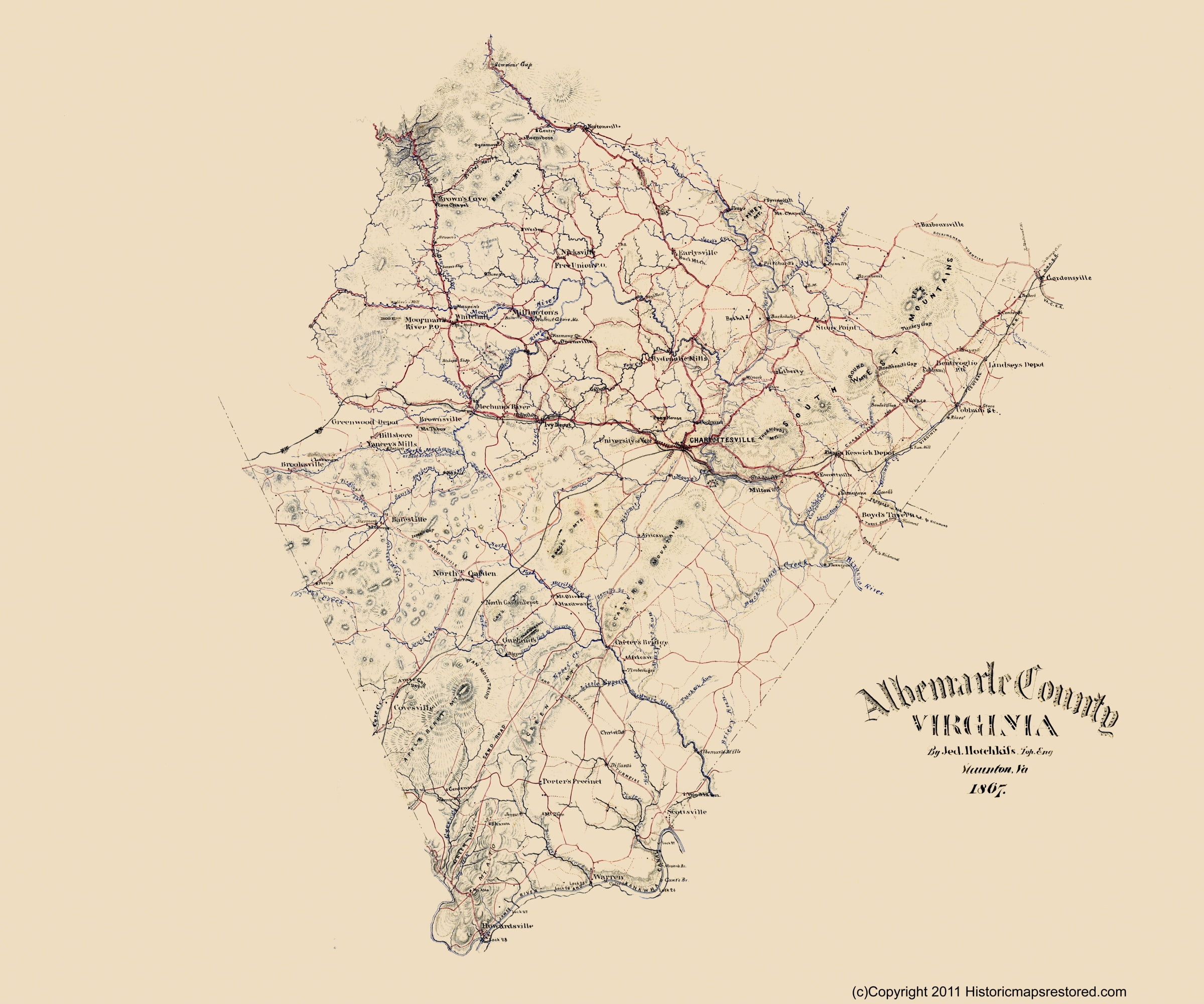 Map Of Albemarle County Va Albemarle County Virginia - Hotchkiss 1867 - 23 X 27.59 - Walmart.com