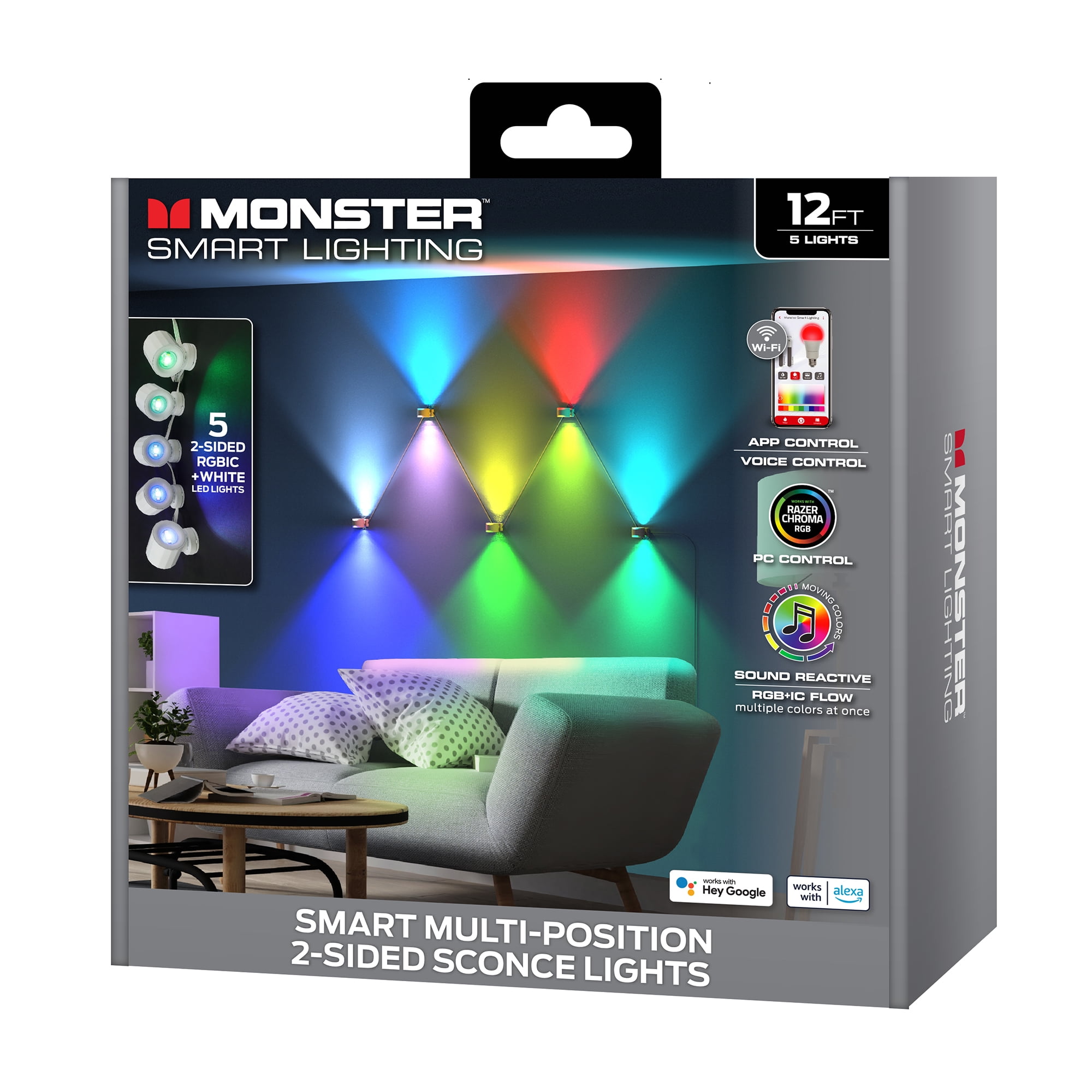 Monster Multi-Position 2-Sided Sconce Light, RGB LED Smart