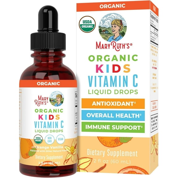 MaryRuth's Kids Organic Vitamin C Liquid Drops from Organic Acerola Fruit Extract Vitamin C Supplement for Ages 4-13 Immunity Support 2oz