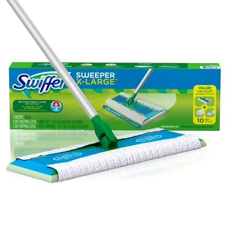 Swiffer Sweeper Dry + Wet XL Sweeping Kit (1 Sweeper, 8 Dry Cloths, 2 Wet (Best Sweeper For Laminate Floors)