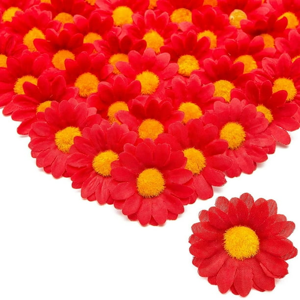 100 Pack Mini Red Daisy Artificial Faux Fake Silk Flowers Heads Bulk For Crafts Home Party Decorations 1 6 In Walmart Com Walmart Com