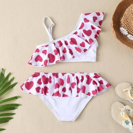 

Gubotare Toddler Summer Girls Valentine s Day Love Print Pink Ruffles Two Piece Swimwear Swimsuit Bikini Girl Swimming Suit White 6-7 Years