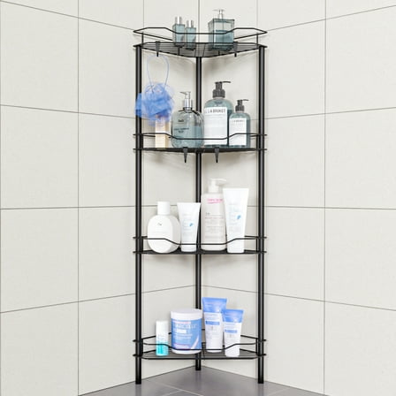 Aitatty Corner Shower Caddy: 4 Tier Corner Shelf Organizer, Floor Standing Shower Caddy for Bathroom, Rest Room, Black
