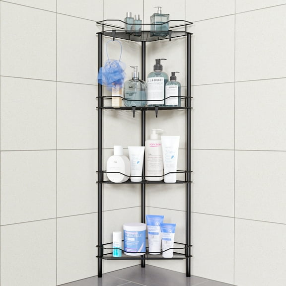 Aitatty Corner Shower Caddy: 4 Tier Corner Shelf Organizer, Floor Standing Shower Caddy for Bathroom, Rest Room, Black
