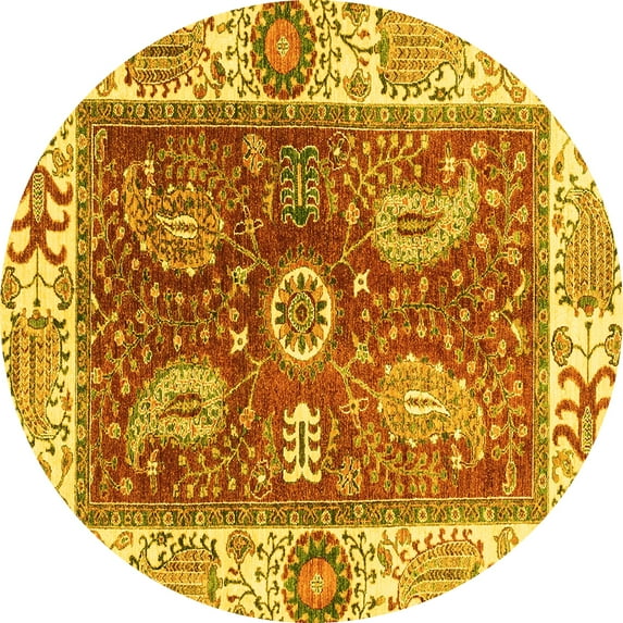 Ahgly Company Indoor Round Oriental Yellow Traditional Area Rugs, 7' Round