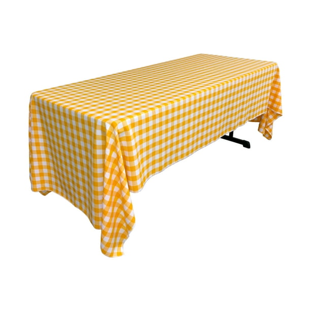 La Linen Polyester Gingham Checkered 60 By 120 Inch Rectangular Tablecloth White And Dark Yellow Walmart Com Walmart Com