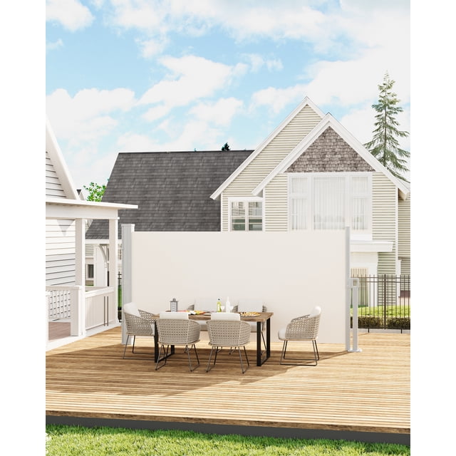 Gaderth Auvent Latéral Rétractable 180x350 cm, Auvent Latéral Double Écran d'Intimité avec Tissu Polyester 280 G/m2, Clôture d'Intimité Imperméable et Résistante aux UV pour Terrasse, Patio, Piscine, Balcon, Cour