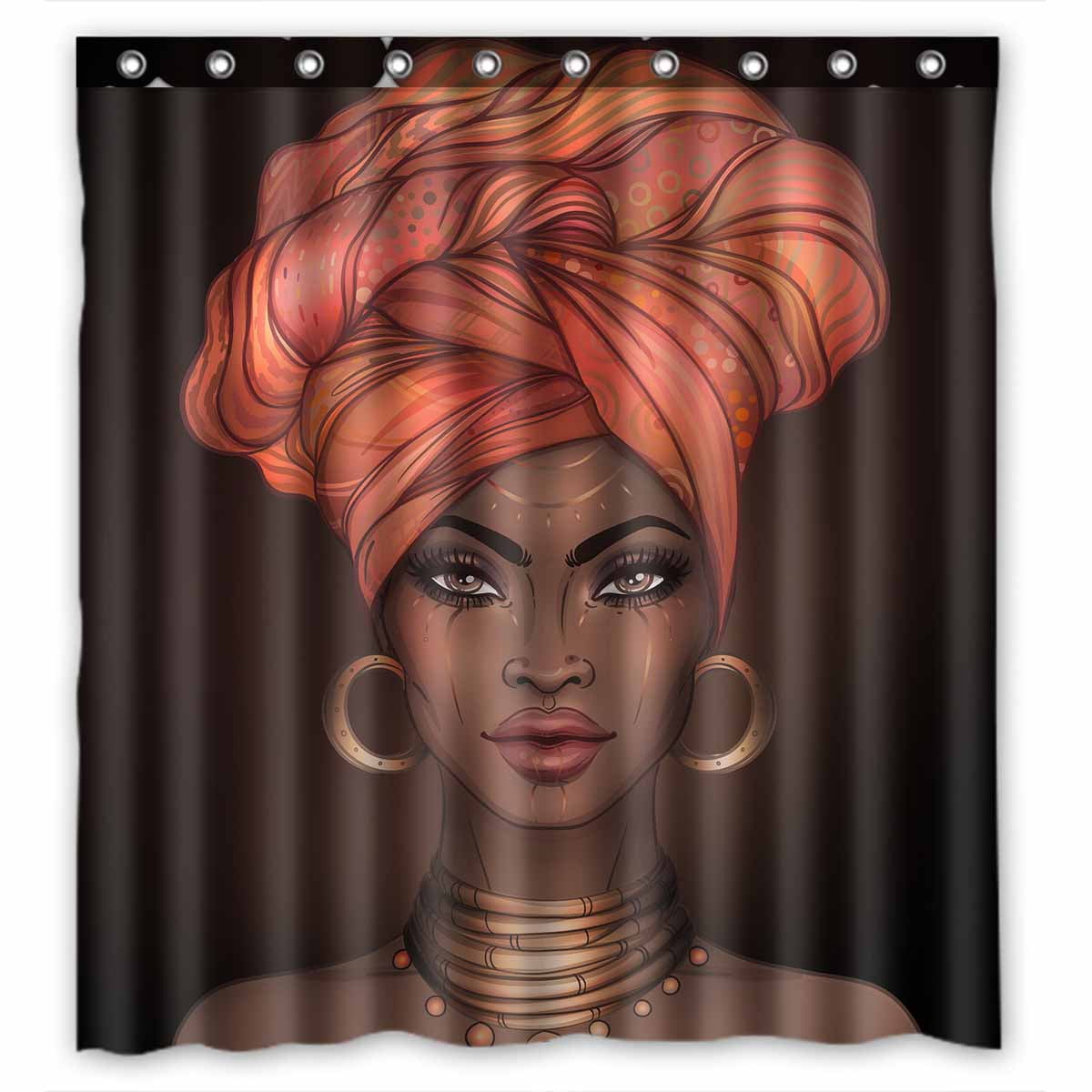 Turban Afro Hairstyle African Black Girl Shower Curtain Liner Polyester Fabric 
