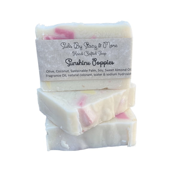 Sunshine Poppies - Three Pack of Handmade Face and Body Soap Bars 4.8 - 5 ounce