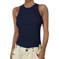 thumbnail image 2 of WULMLEO High Neck Tank Top for Women Ribbed Casual Tops for Summer Layering Navy XL, 2 of 5